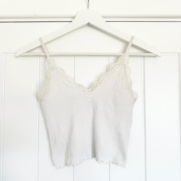 Tops - White Lace Trim Ribbed Camisole